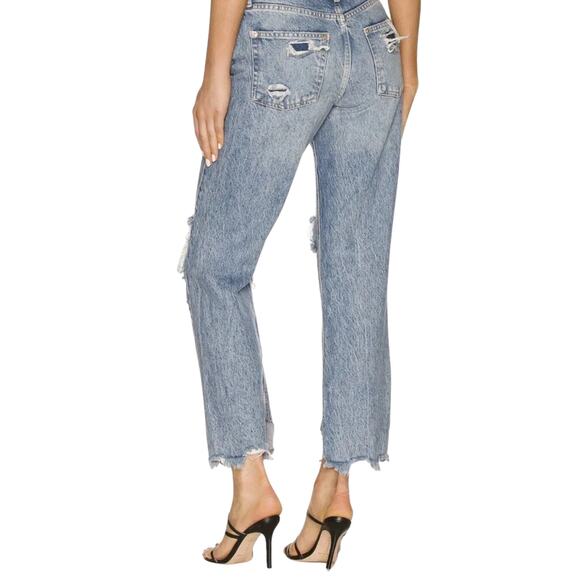 Free People We the Free Tapered Baggy Boyfriend Distressed Cropped Jeans - Picture 2 of 10